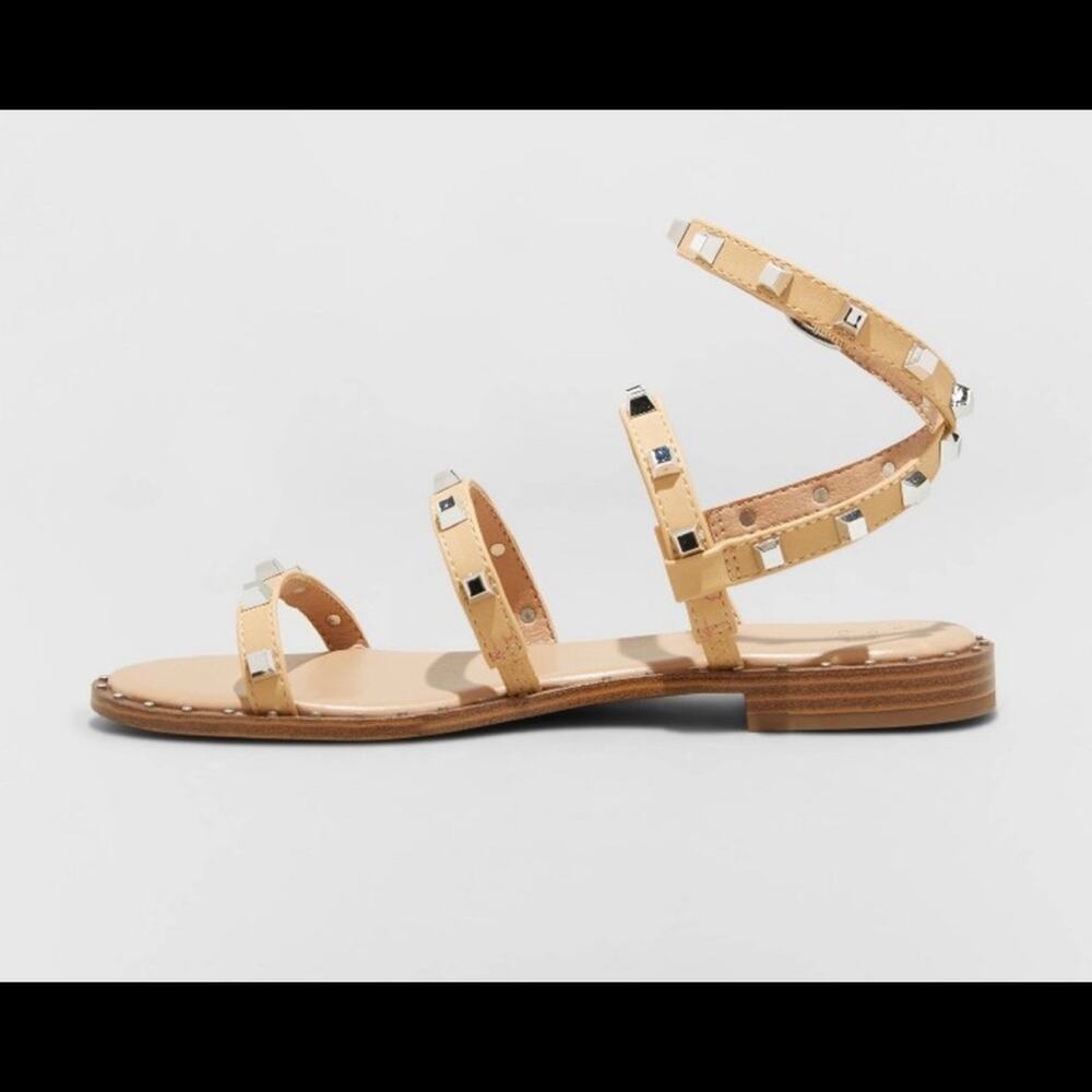 NWT Astrid Studded Strappy Sandals A New Day Tan  Buckle Open Toe sz 8.5 - Picture 2 of 7
